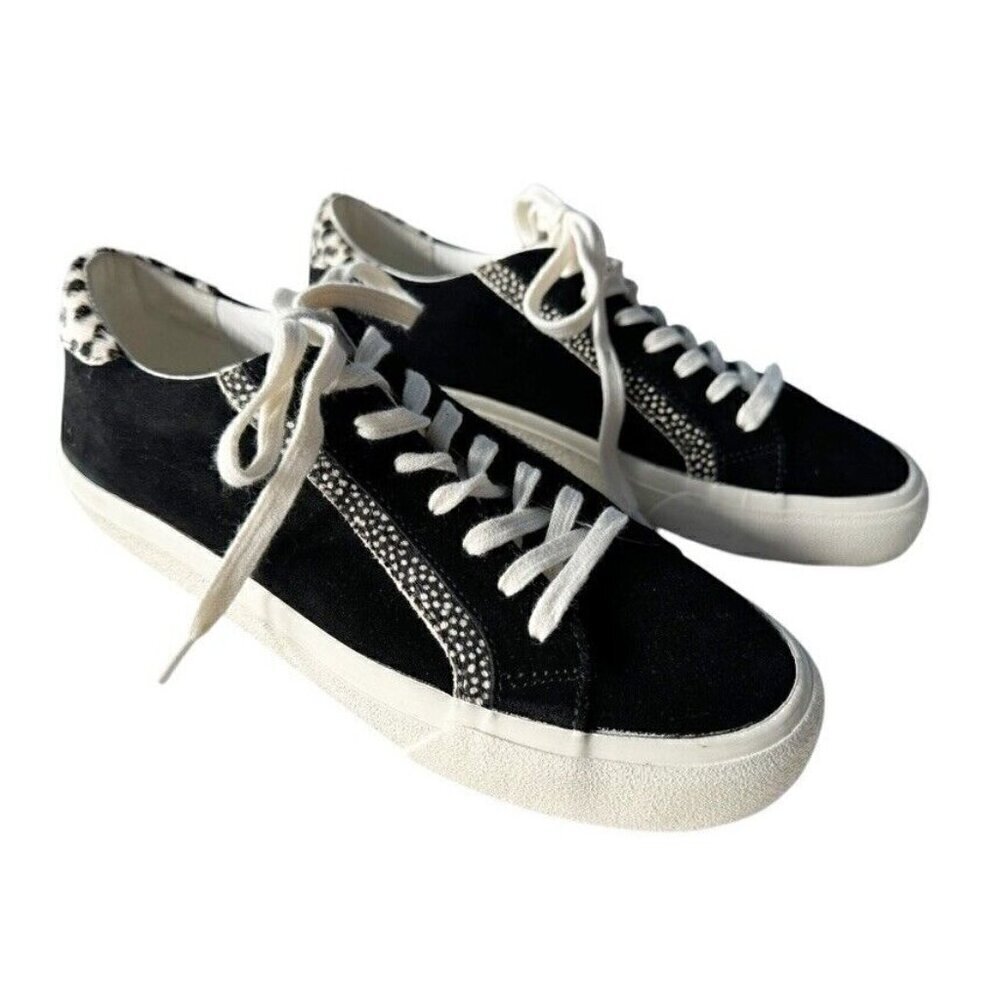 Madewell Women's Sz 8 Sidewalk Low Top Black Suede Sneakers Calf Hair Trim NWOB